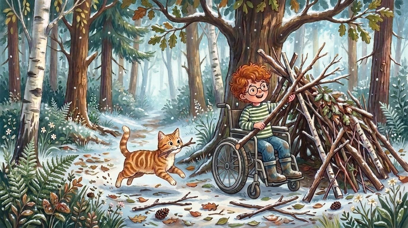 The same scene, now gently snowing